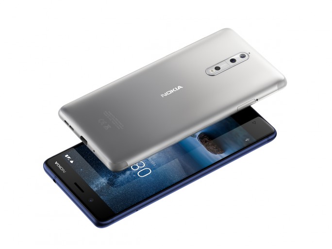 Leicht abgerundeten Displaykanten und so genanntes 2,5 D Glass zeichnen das Nokia 8 aus. (Bild: HMD Global)